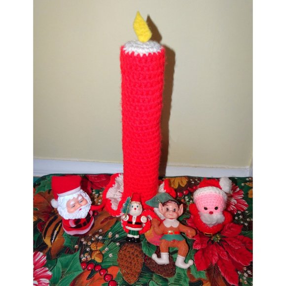 Vintage Crochet Christmas Candle & Santa fuzzy flocked Santa Lot mcm 1970s - Picture 8 of 12
